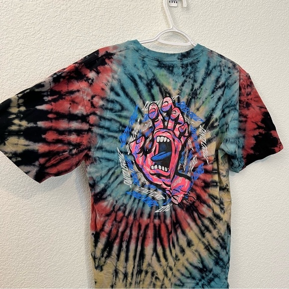 Santa Cruz Tie Dye Spiral Strip Hand T-Shirt in Dark Rainbow- Size Medium - Picture 10 of 13